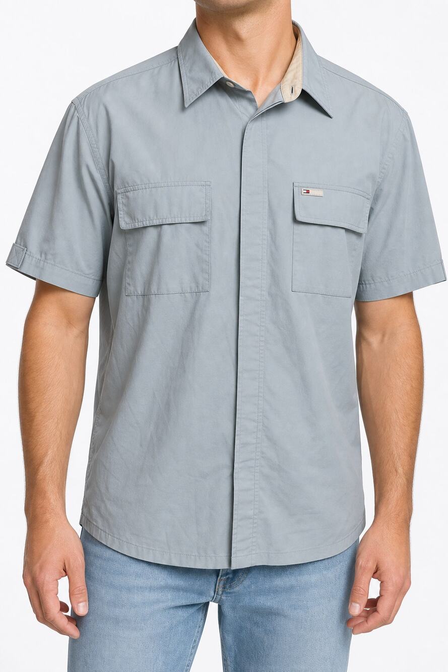 Tommy Hilfiger Men 1985 Short Sleeve Utility Button Down S/S Shirt L Gorpcore